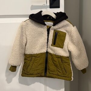 Zara Kids Sherpa Jacket - Cream and Olive